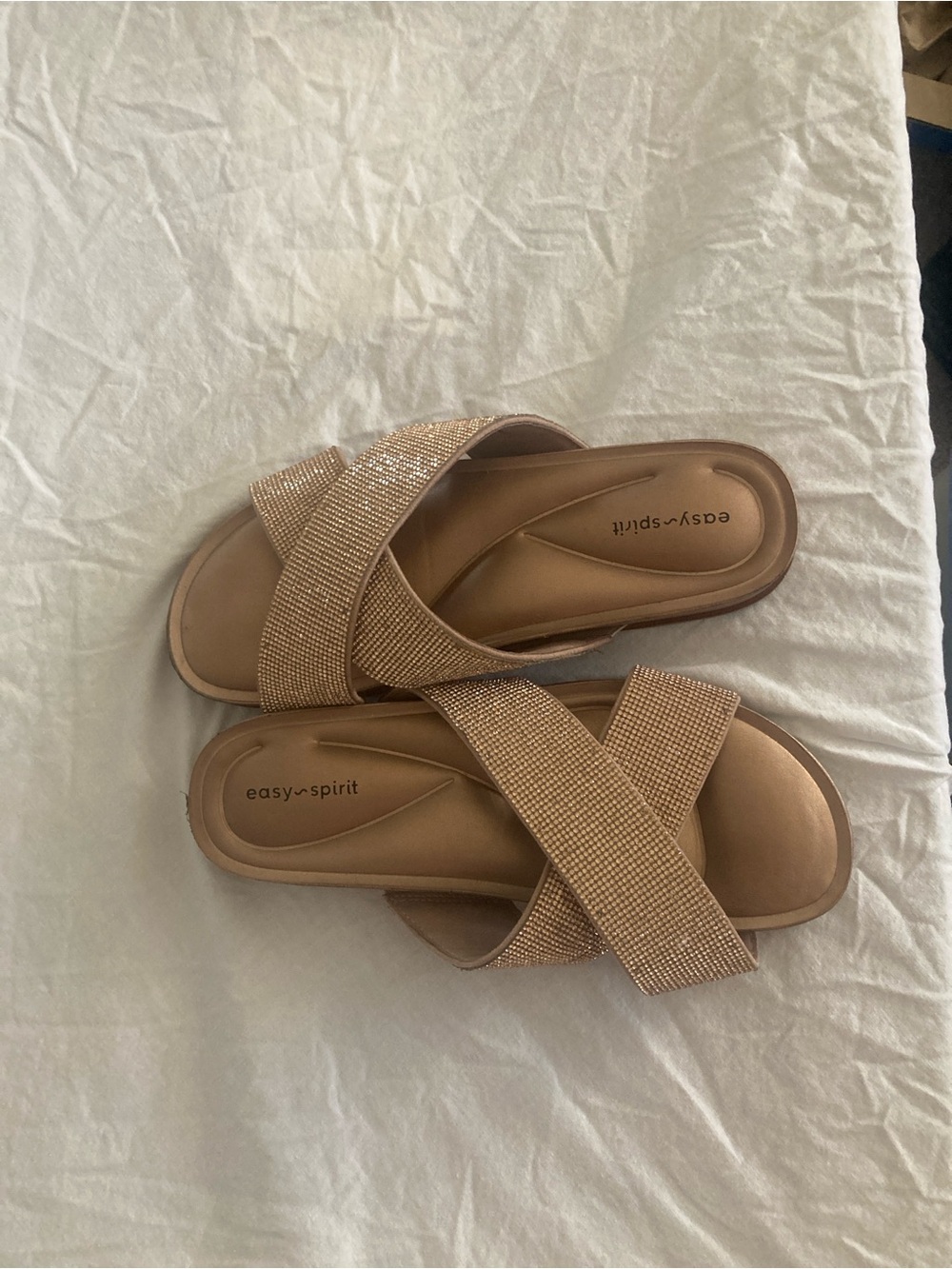 Easy spirit Women's Rose Gold Cross-Strap Slide Sandals